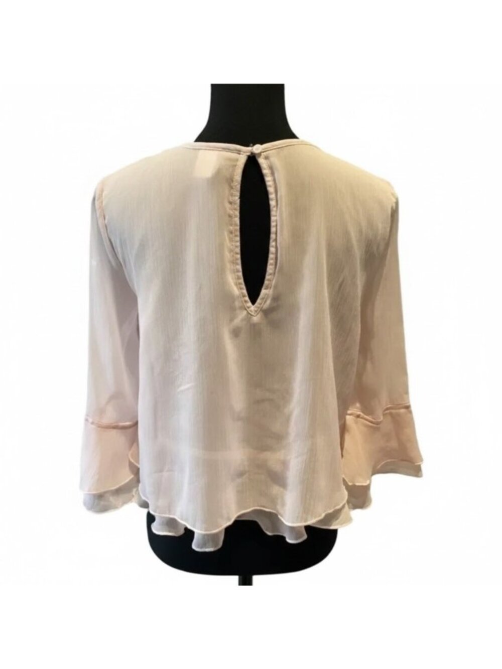 H&M Pink Layered Ruffle & Keyhole Back Divided Top | Size 2 (Small) chiffon - Picture 4 of 7